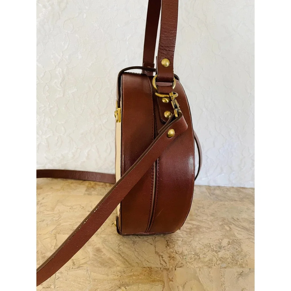 Vtg Etienne Aigner tweed natural/brown round/circle handbag/crossbody/ - Picture 5 of 9